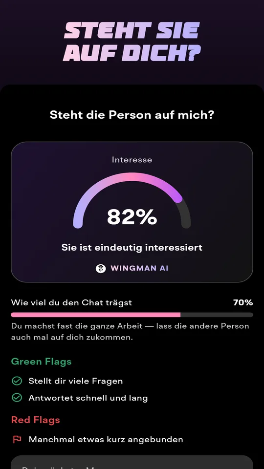 Chat-Analyse mit Interesse-Score, Green und Red Flags und dem nächsten Schritt