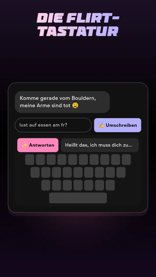 Die Wingman-Tastatur schlägt in einer Chat-App eine Antwort vor