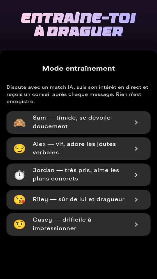 Mode entraînement avec des matchs IA pour discuter