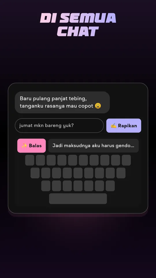 Keyboard Wingman menyarankan balasan di dalam aplikasi chat