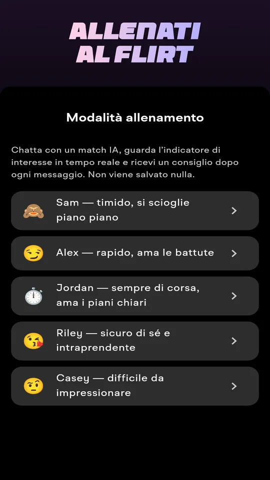 Modalità allenamento con match IA con cui chattare