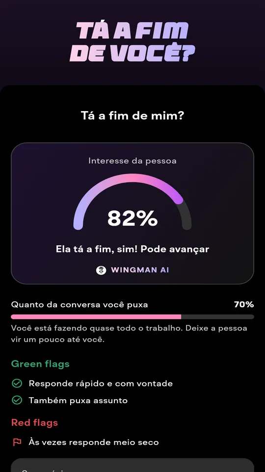 Análise da conversa com nível de interesse, sinais verdes e vermelhos e o próximo passo