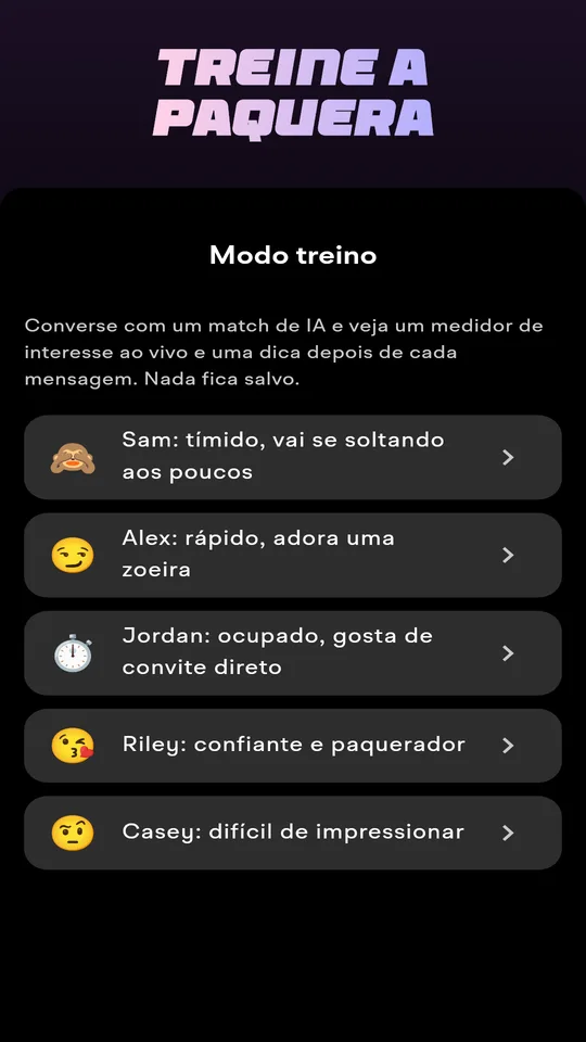 Modo de treino com matches de IA para conversar